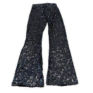 NWT Zara Black Sequin Bootcut Flared Leggings Women's Size Small S